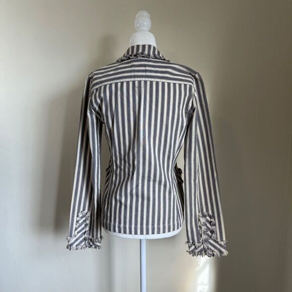 Vtg Anthropologie Burning Torch Blazer S Grey White Striped Jacket Cotton Y2K - Picture 3 of 10